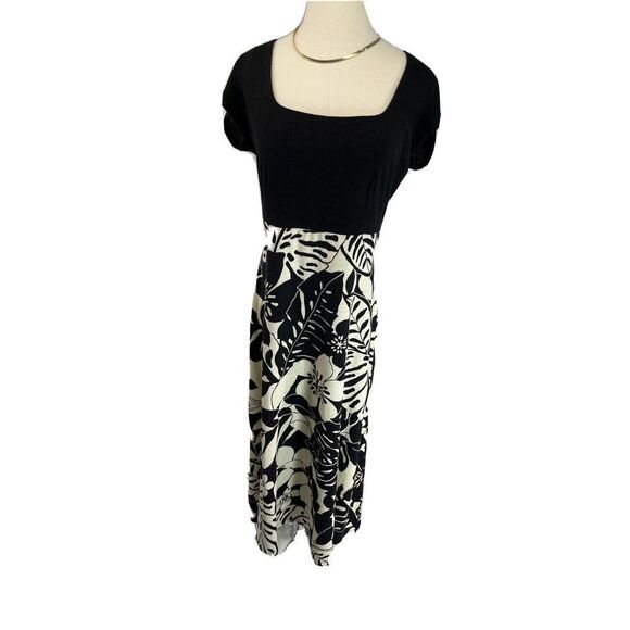 Tommy Bahama Womens Size Small Linen Blend Midi Dress Black Cream Tropical Print - Picture 12 of 12